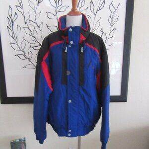 Vintage Edelweiss mens ski winter jacket black red blue - quilted - hood - 1980s